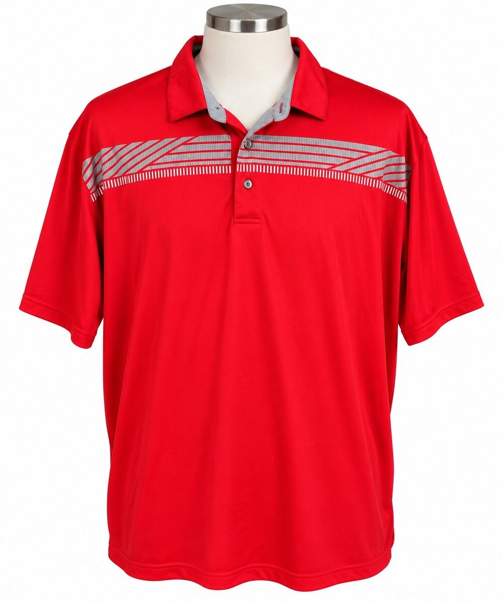 Ben Hogan Performance Men’s 2XL Red Golf Polo Gray Stripe Short Sleeve
